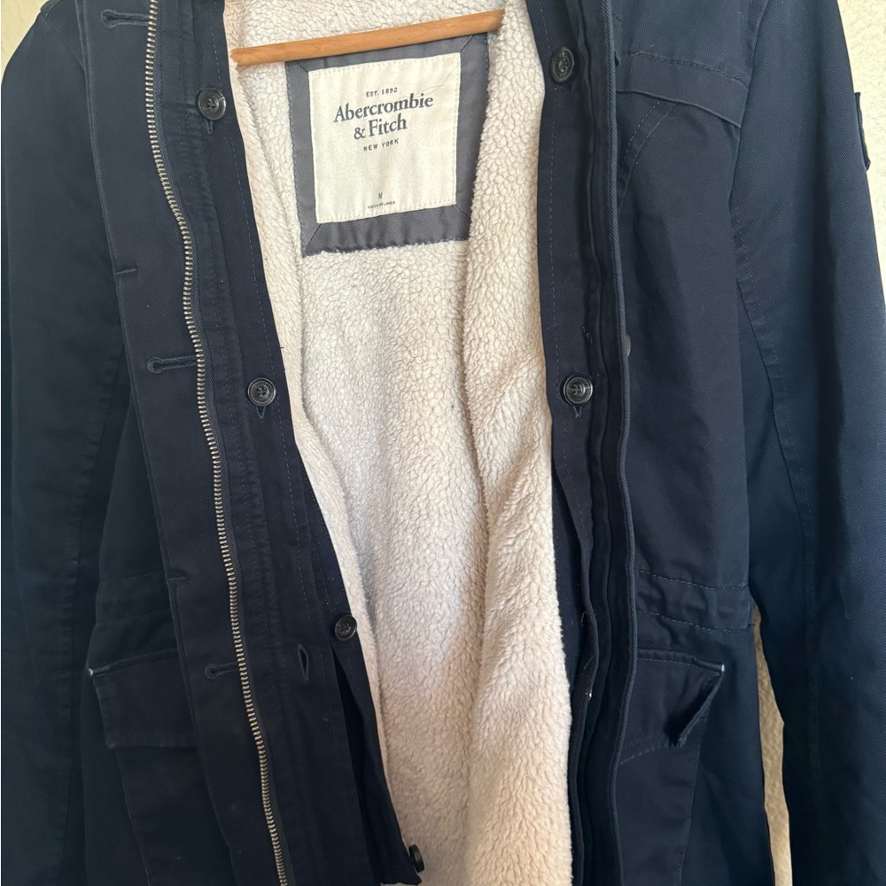 Abercrombie & Fitch Sherpa-Lined Utility Jacket with Hood – Black – Size M - Picture 3 of 5